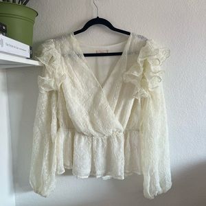 LoveColette Cream Ruffle Sleeve Top
